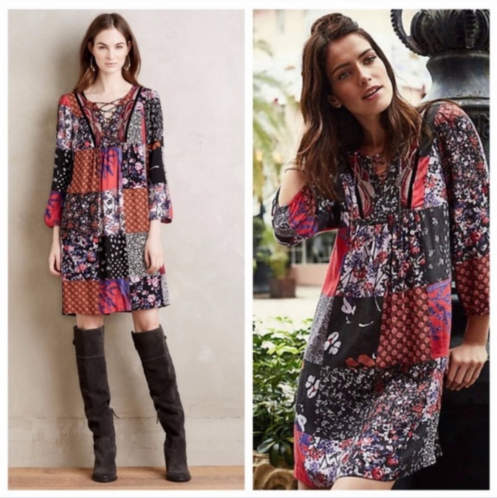 One September {Anthropologie} Arcata Patchwork Dress size Small